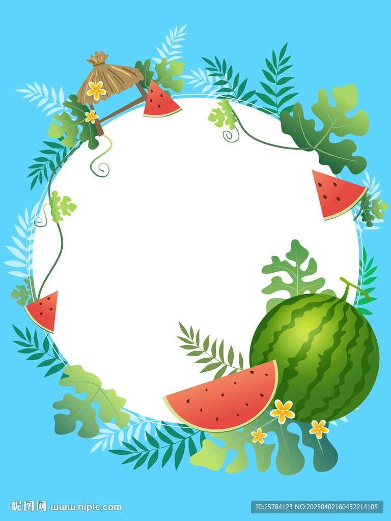 西瓜切開(kāi)的西瓜邊框框架裝飾