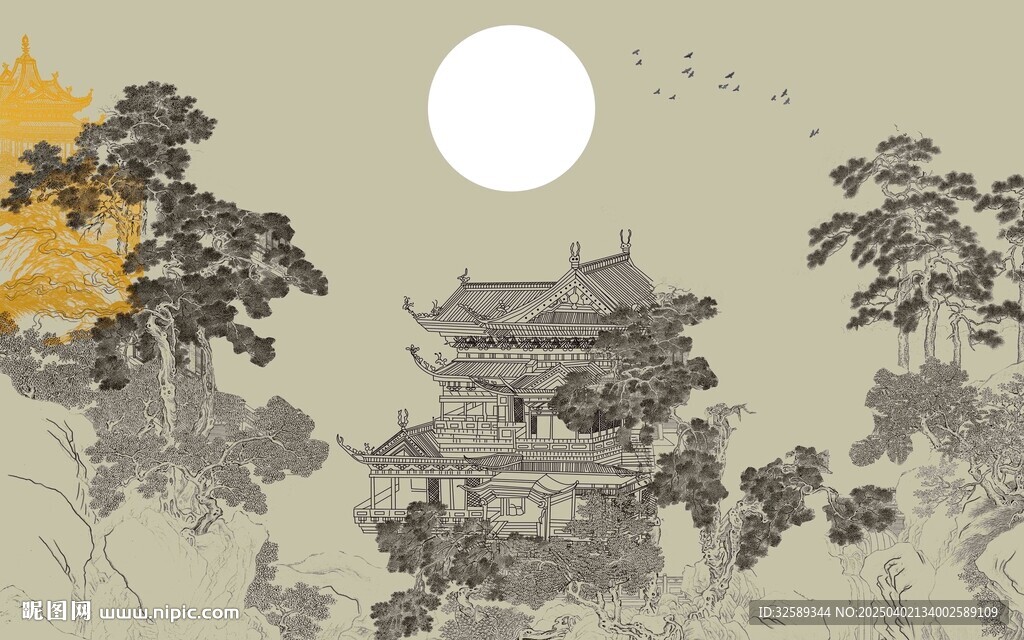 新中式閣樓背景墻  