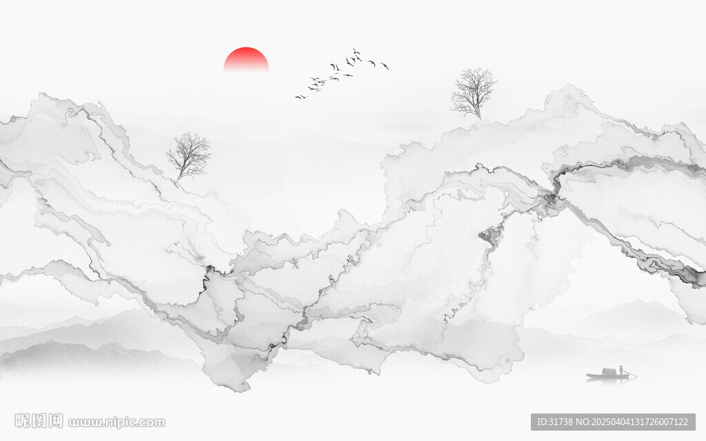 抽象水墨線條煙霧山水電視背景墻