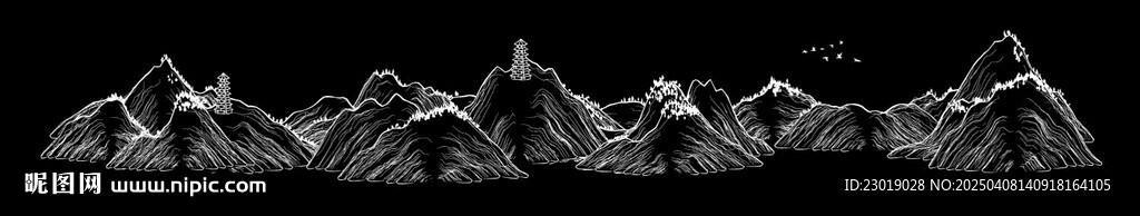 雕刻線描山水畫(huà)