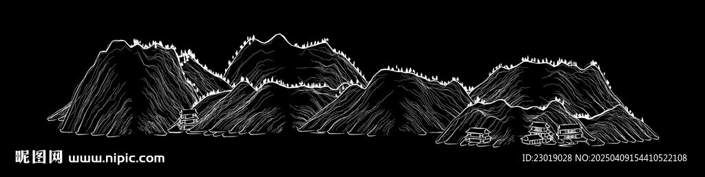 黑白線描山水畫