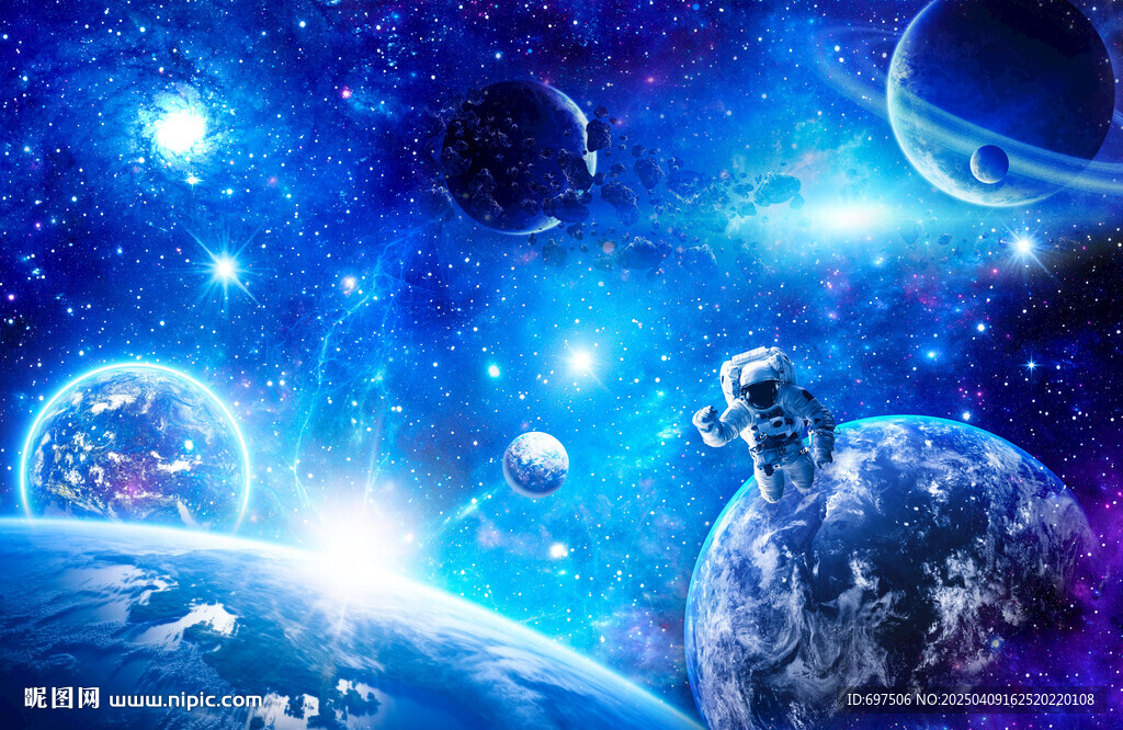 藍色宇宙星空太空星球宇航員背景