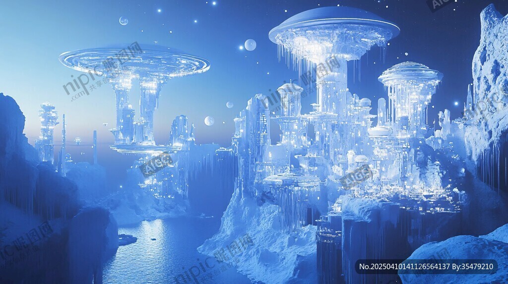 夢幻外星冰雪懸浮城市景觀