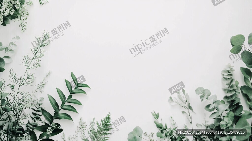 綠葉環(huán)繞的清新空白背景