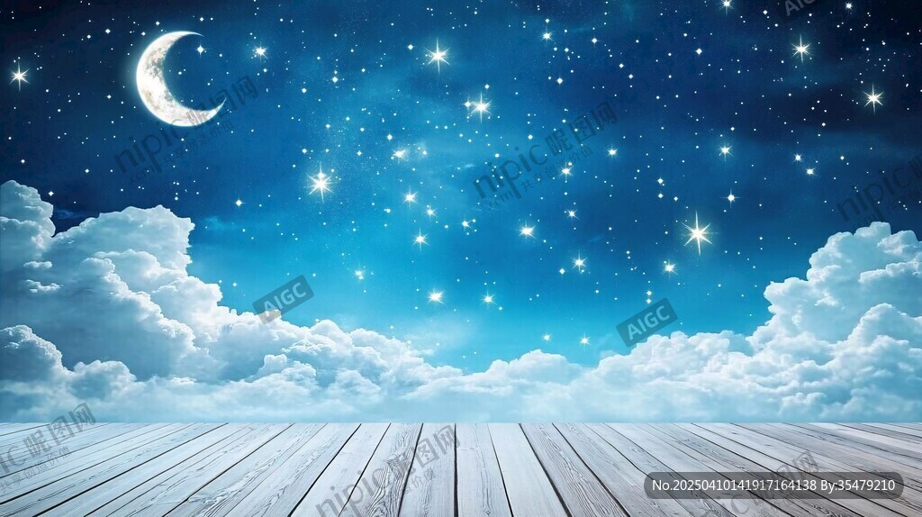 夢幻夜空下的木質露臺