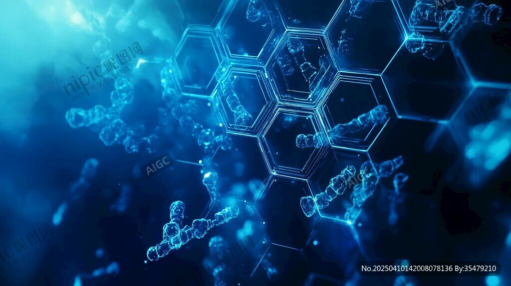 科技感分子結構藍色背景圖