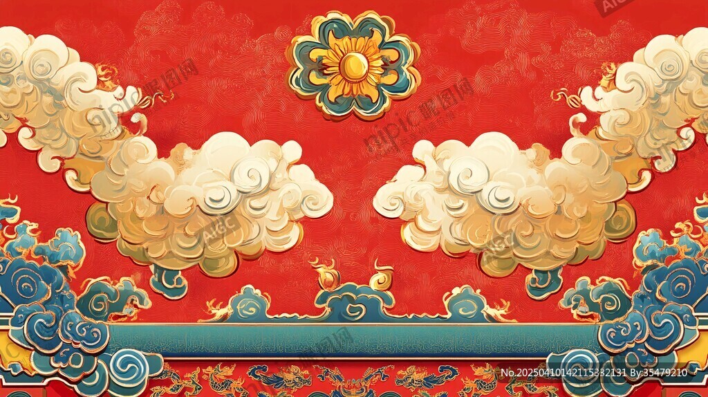 中式云紋紅底傳統裝飾圖