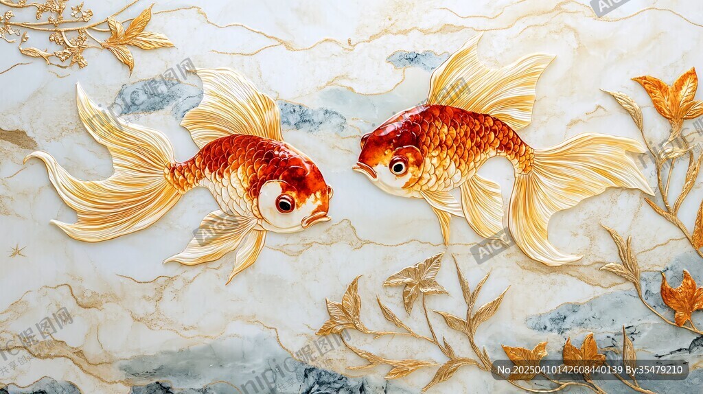 雙金魚浮雕圖