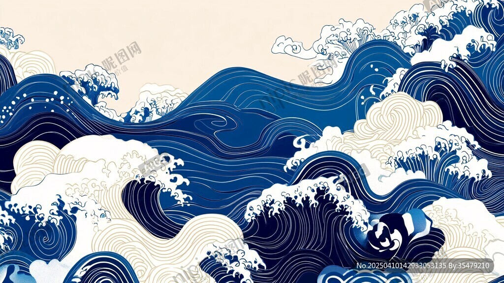 日式浮世繪風格海浪圖案