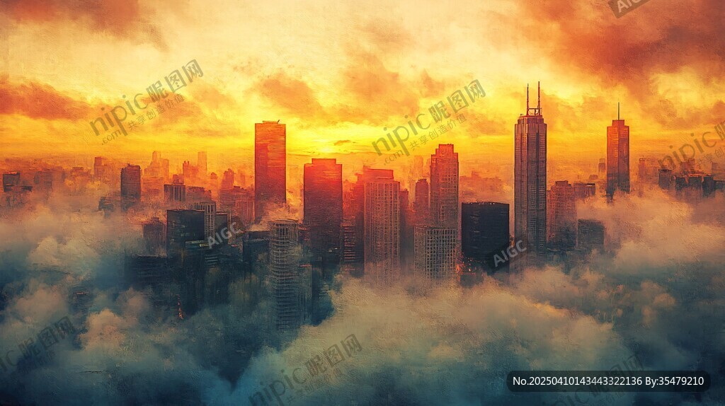 云端上的城市黃昏美景
