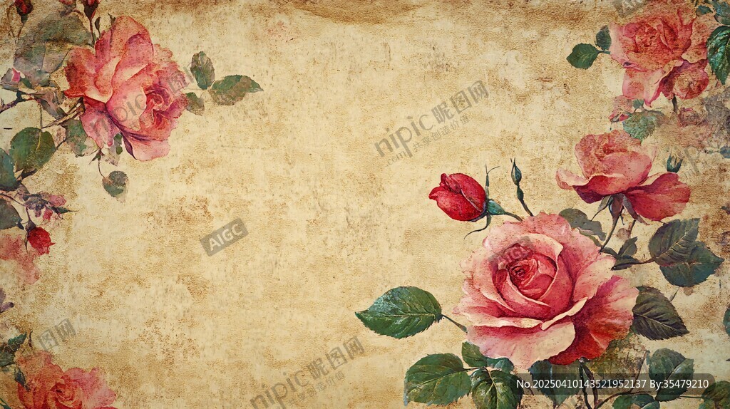 復(fù)古風(fēng)玫瑰花卉背景圖