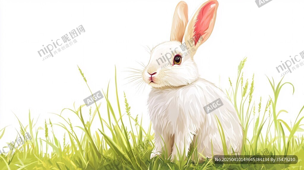 草叢中的可愛白兔