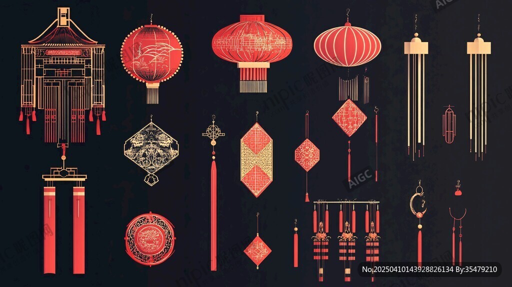 中式傳統(tǒng)燈籠裝飾元素集