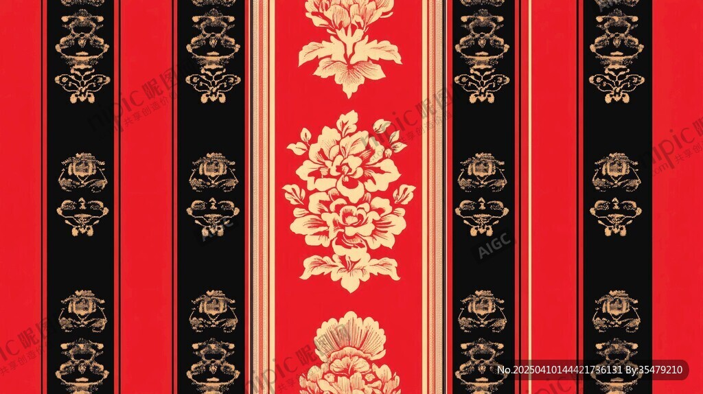 中式紅底金紋傳統(tǒng)花紋圖案