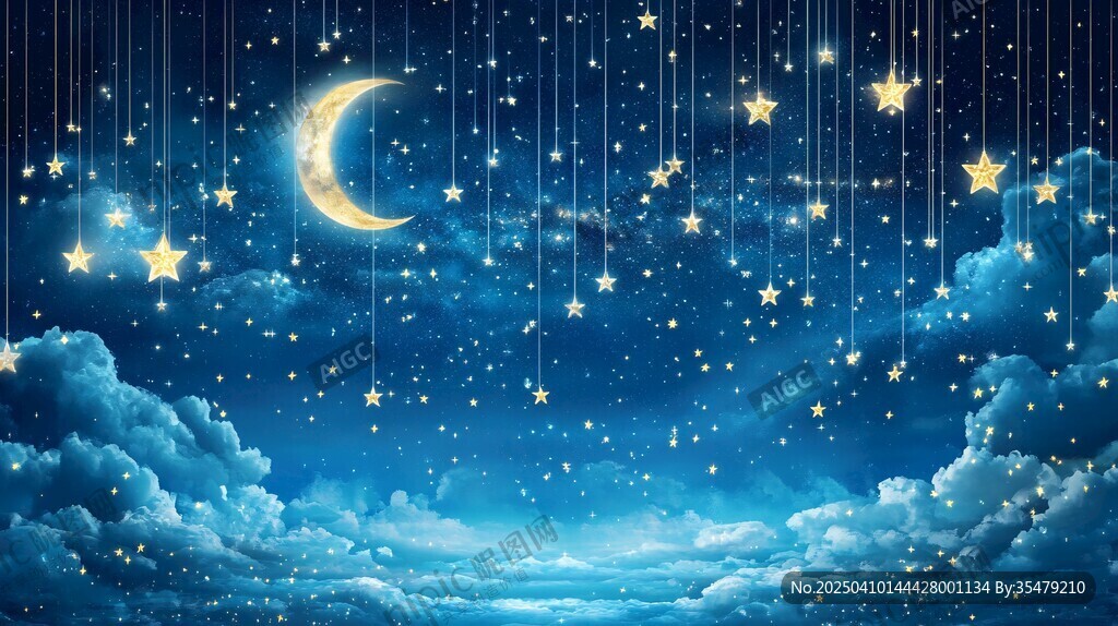 夢幻星空月夜浪漫圖景