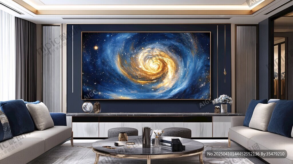 現(xiàn)代客廳的星空巨幅壁畫
