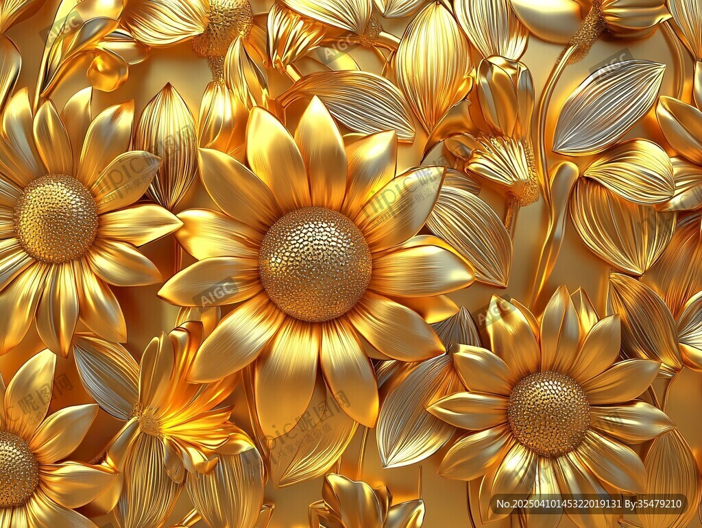 金色立體向日葵花紋圖案