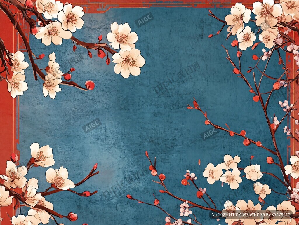 復(fù)古風(fēng)梅花邊框背景圖