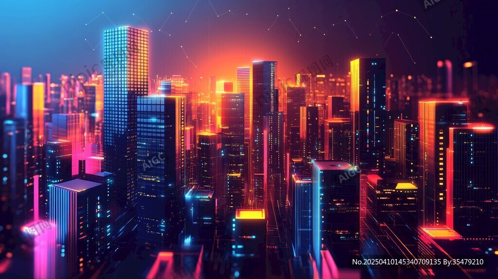 未來感霓虹璀璨都市夜景