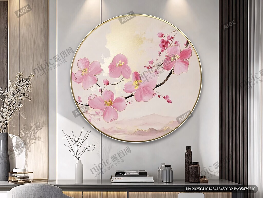 圓形梅花掛畫裝飾客廳