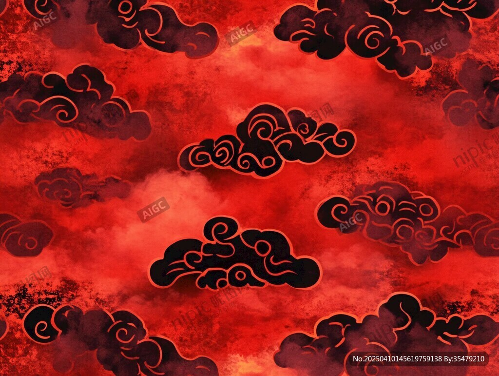 紅底中式云紋圖案背景