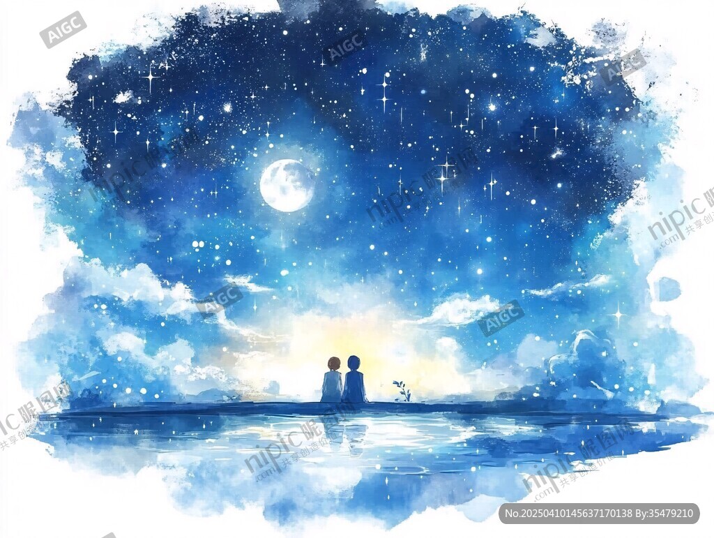月下情侶浪漫星空共賞