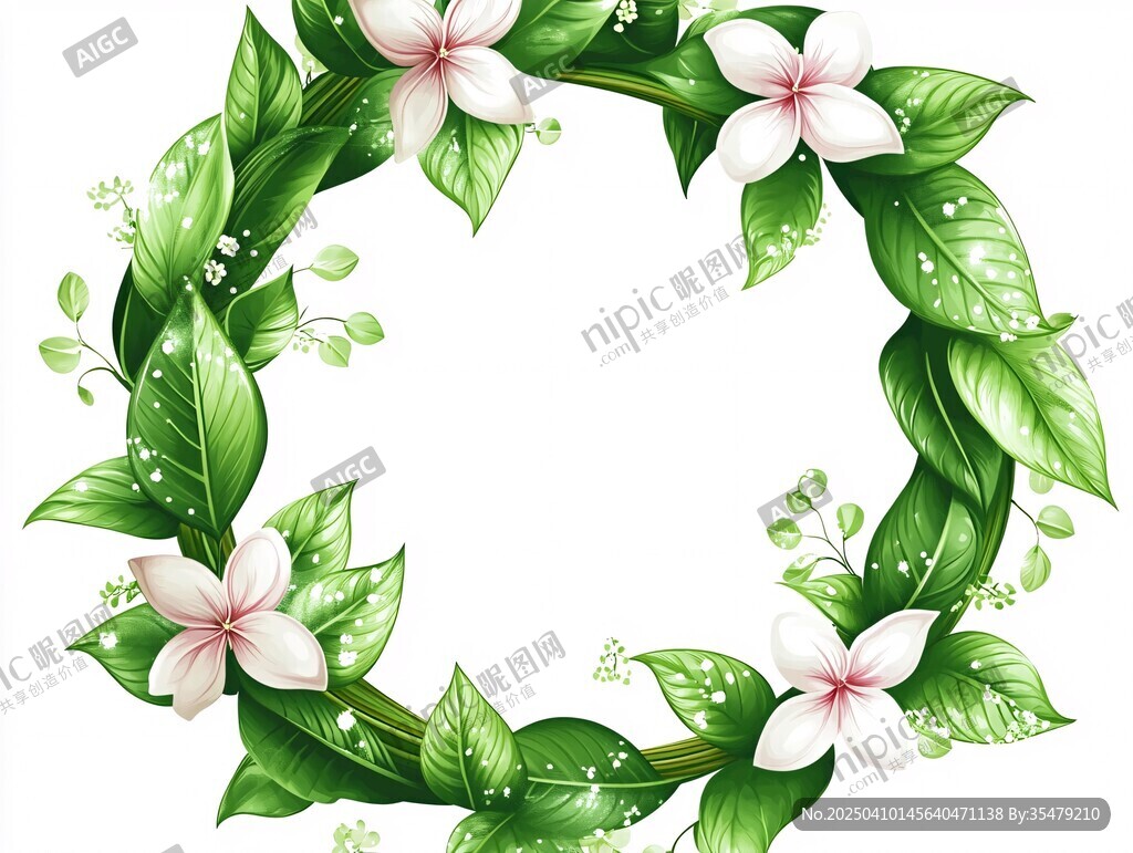 綠葉白花裝飾花環(huán)圖案