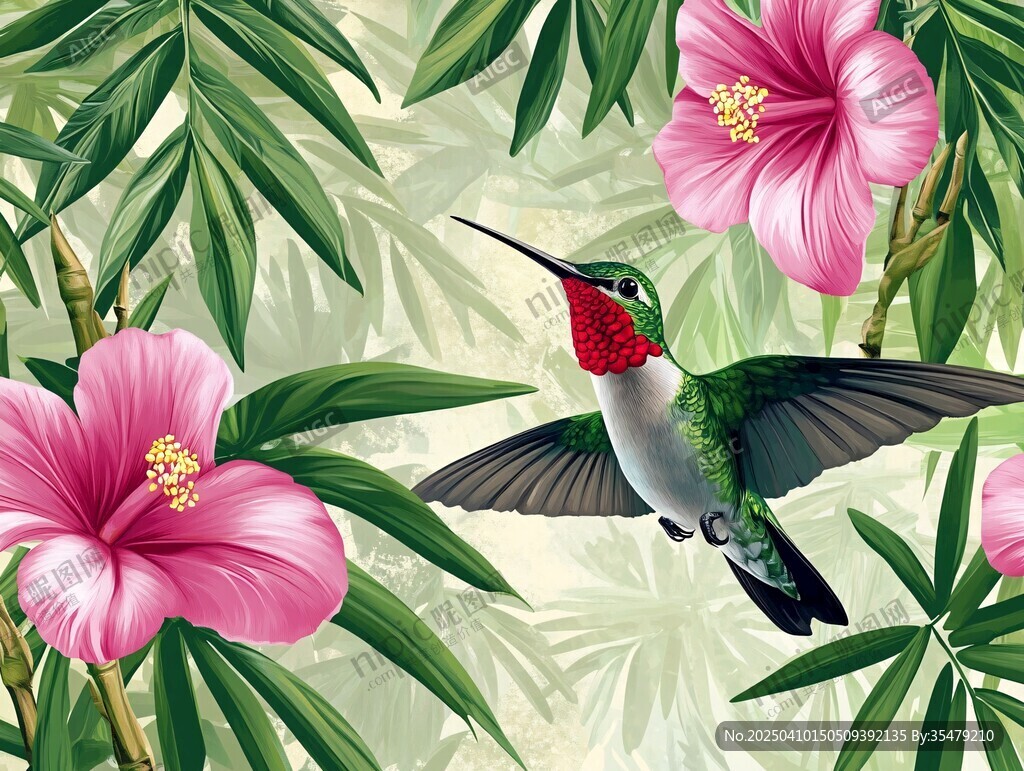 蜂鳥穿梭于繁花綠葉間