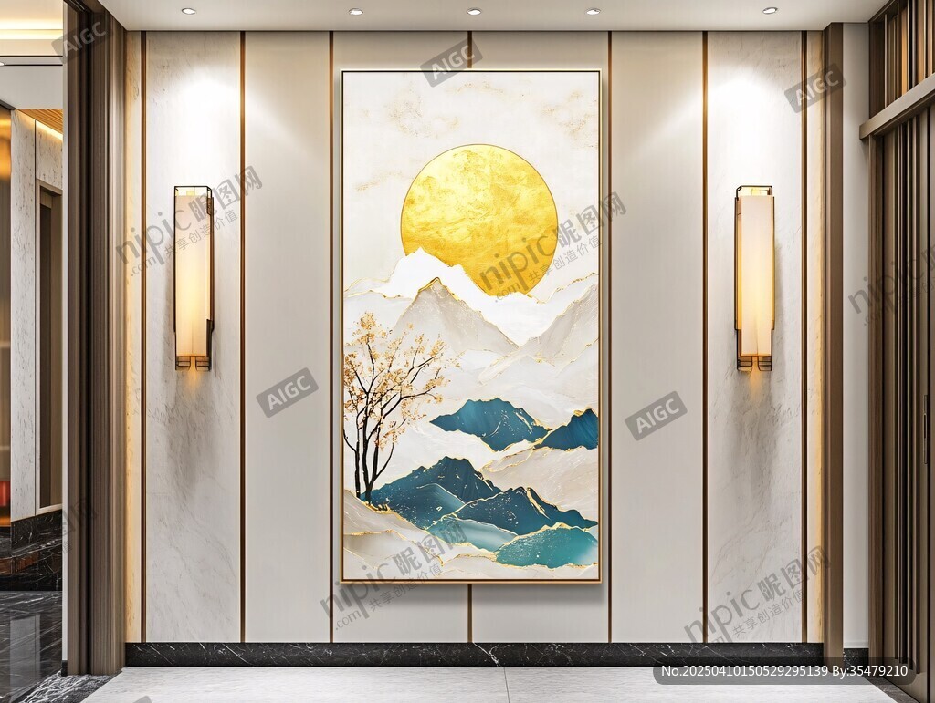 中式玄關(guān)處的山水掛畫