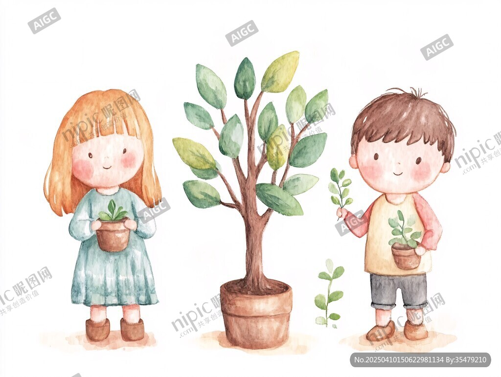 孩子與綠植的溫馨瞬間