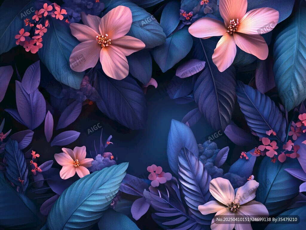 夢幻藍紫花卉背景圖案