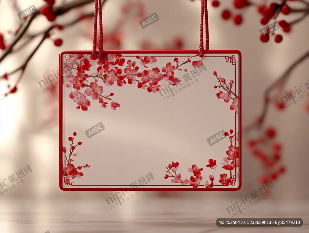 中式紅梅花裝飾掛牌