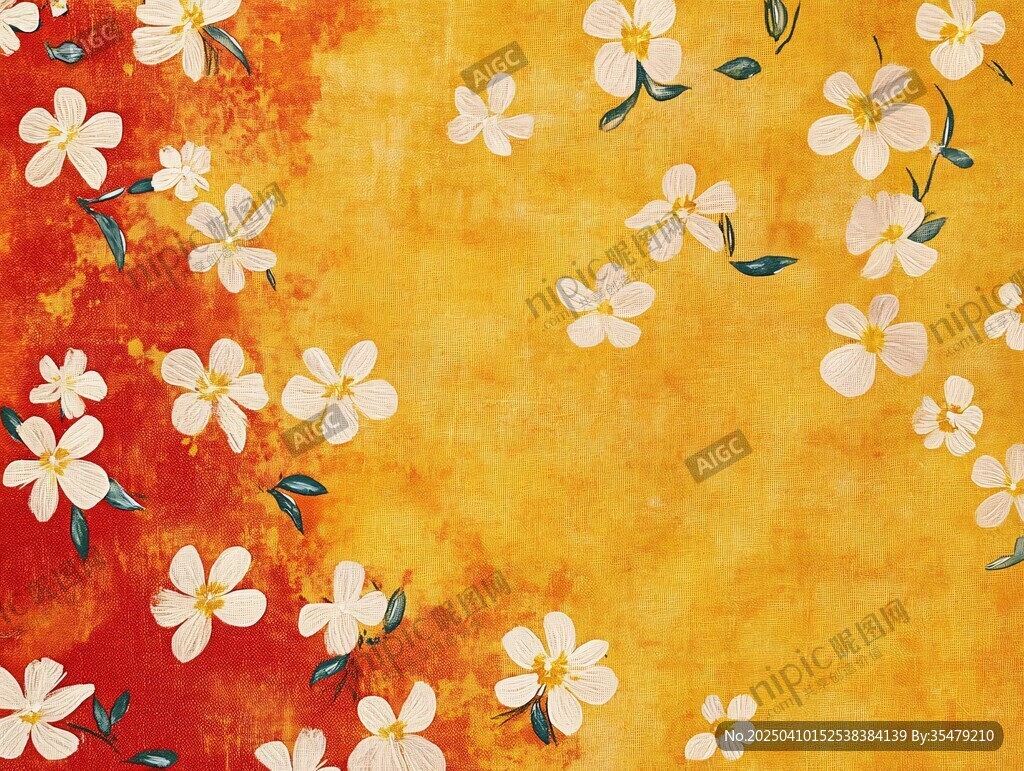 橙黃背景上的爛漫小白花