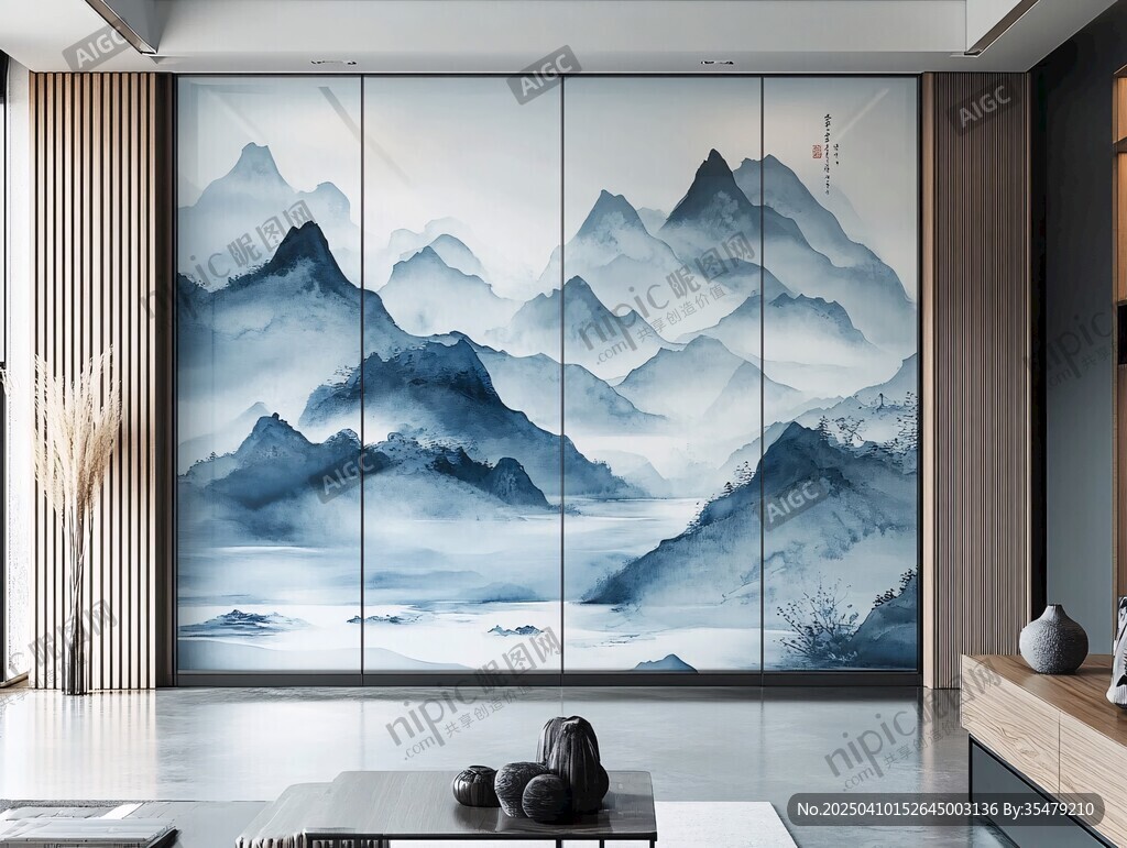中式山水背景墻 雅致意境