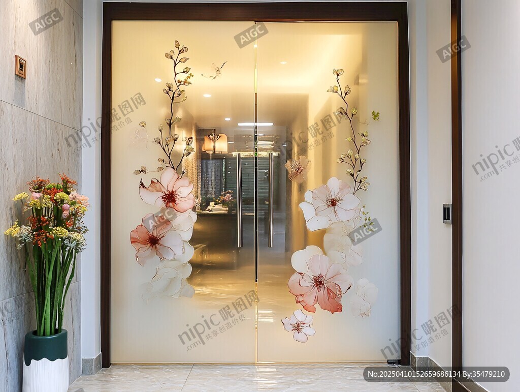 花卉玻璃門 營造優雅空間