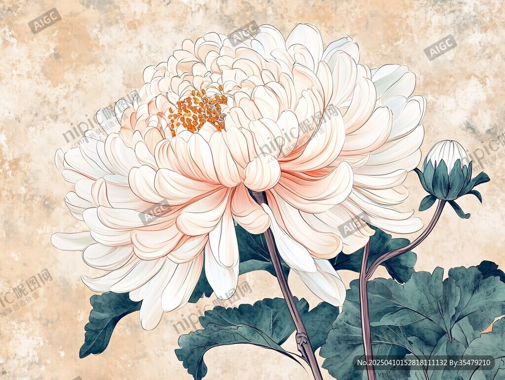 水墨風(fēng)綻放的柔美白菊花