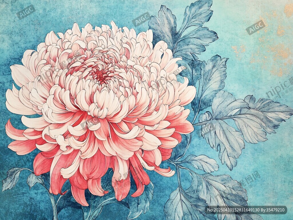粉白菊花與綠葉的雅致畫面