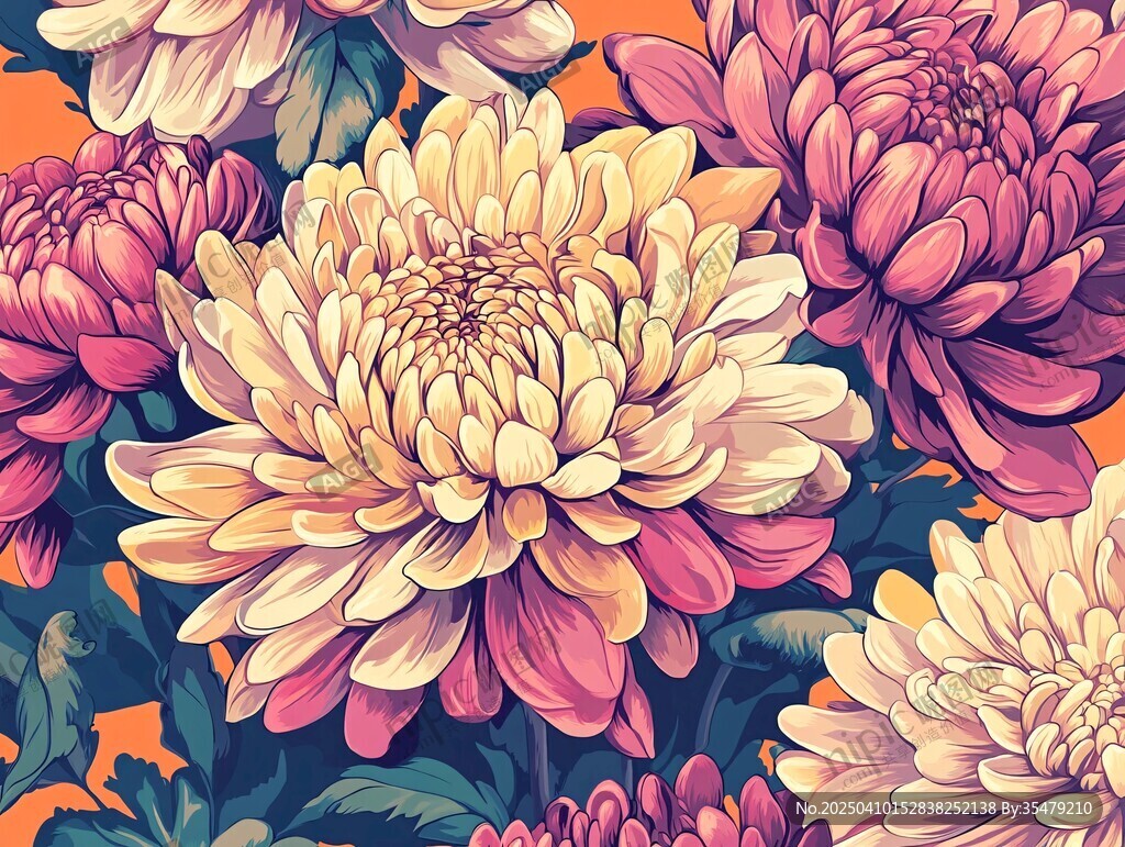 多彩菊花花卉圖案