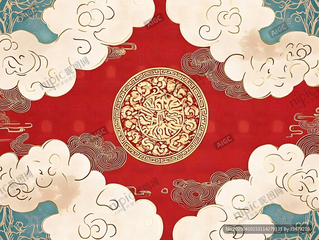中式云紋紅底傳統(tǒng)圖案
