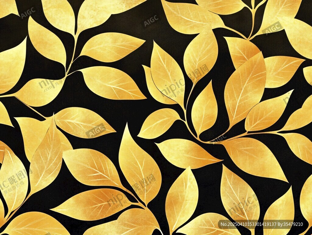 金色樹葉黑色背景圖案