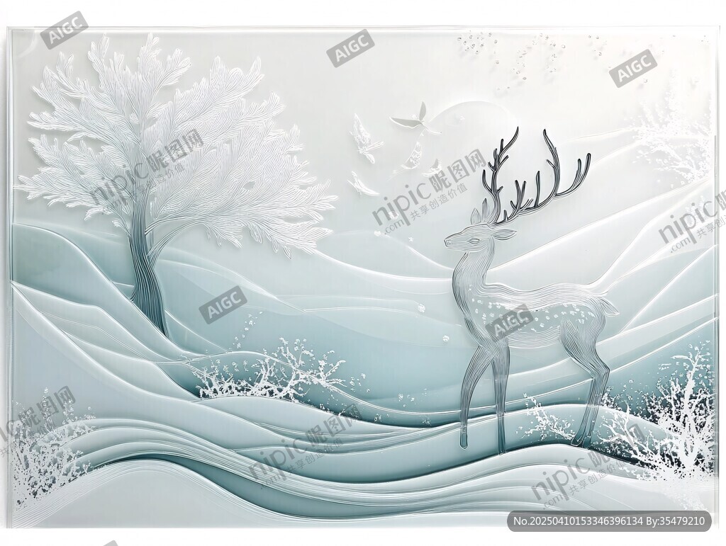冬日麋鹿雪景夢(mèng)幻插畫