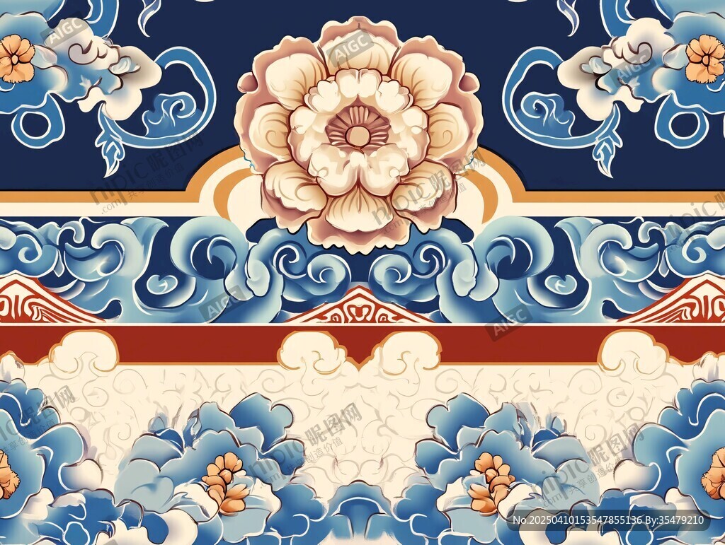 中式古典花卉云紋裝飾圖案