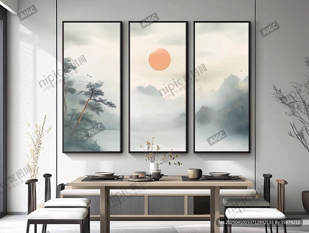 中式山水掛畫 雅致茶室氛圍