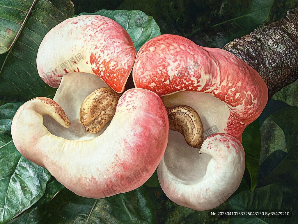 奇特的紅白色腰果果實