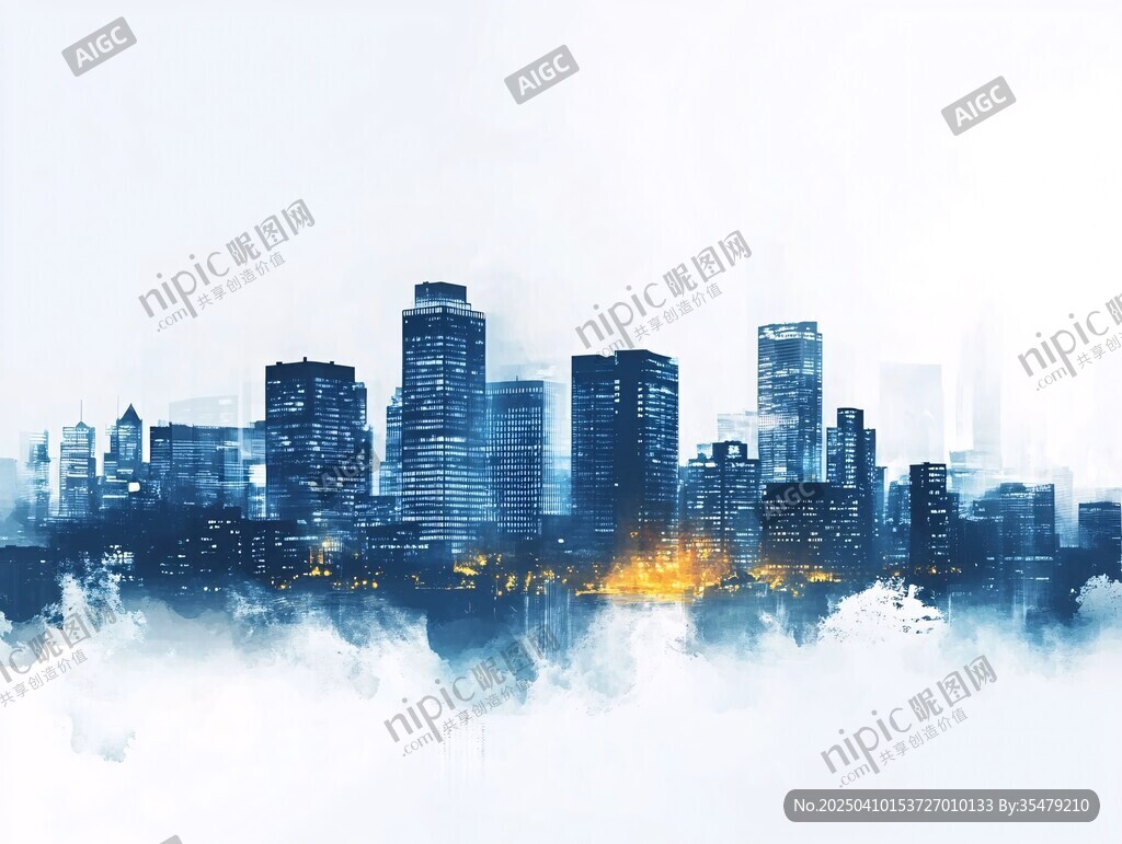 水墨風(fēng)都市夜景圖