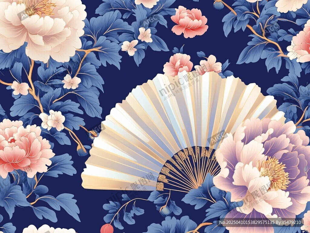 折扇牡丹圖 典雅中式風(fēng)