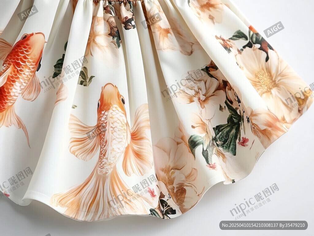 錦鯉花卉印花裙細節(jié)展示