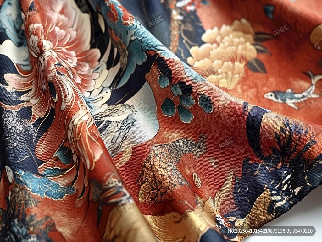 中式古風花鳥紋絲綢面料