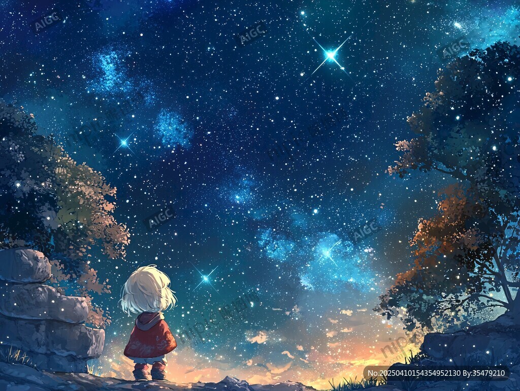 女孩仰望璀璨星空