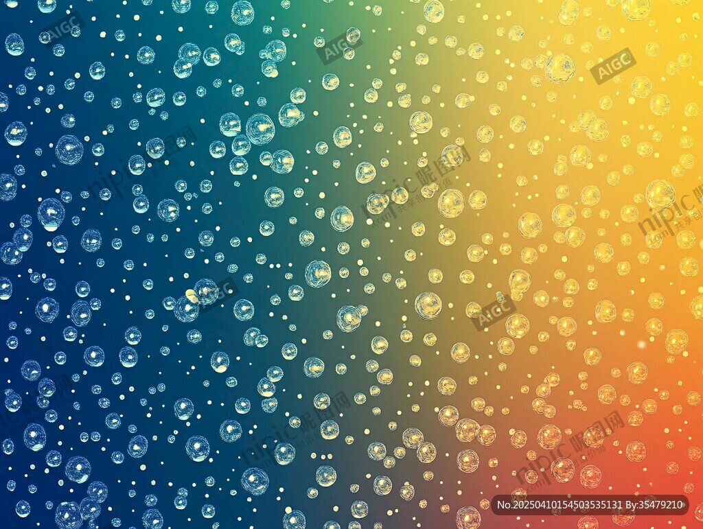 彩虹背景上的晶瑩水滴